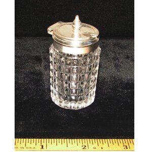 Cut Glass Condiment JAR, Silverplate Hinged Lid, Small Round Single Replacement